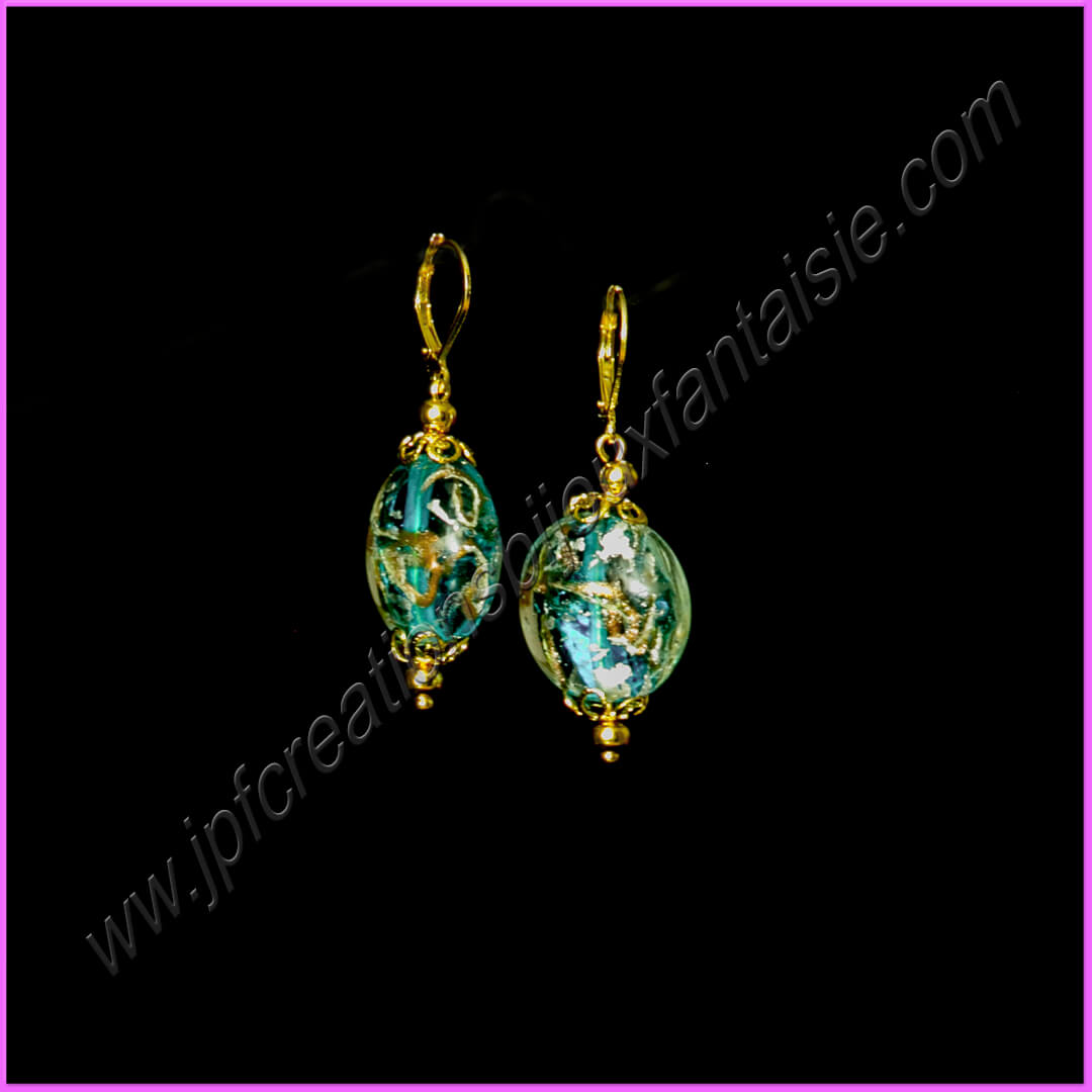 Boucles doreilles Murano bleu et doré