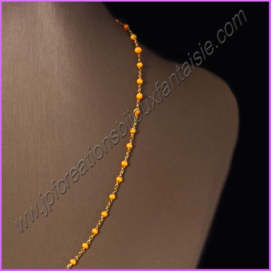 Collier acier inoxydable doré et perles orange