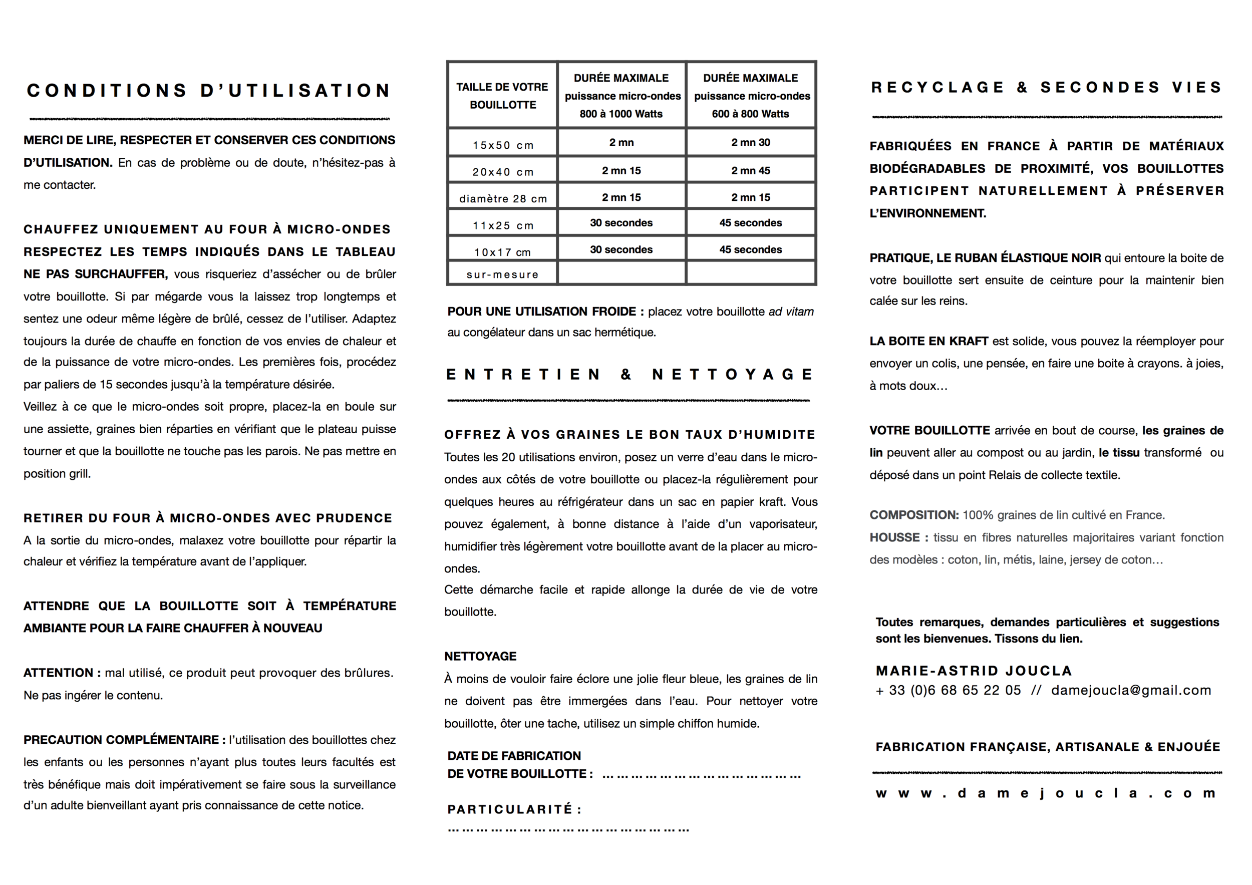 notice bouillotte dame joucla 2022