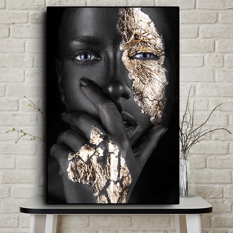 African-Art-Black-and-Gold-Woman-Oil-Painting-on-Canvas-Cuadros-Posters-and-Prints-Scandinavian-Wall