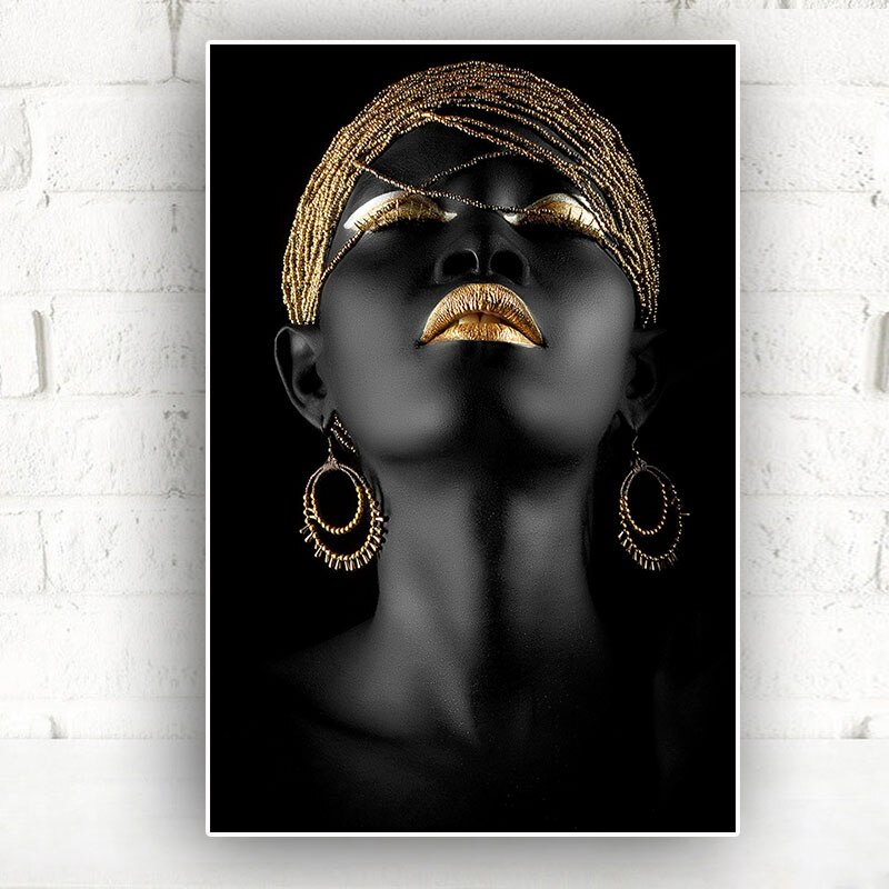 Tableau Art photo femme africaines OR sur toile noire. 60x90cm