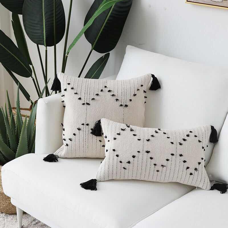 White-Black-Geometric-cushion-cover-Tassels-pillow-cover-Woven-for-Home-decoration-Sofa-Bed-45x45cm-30x50cm