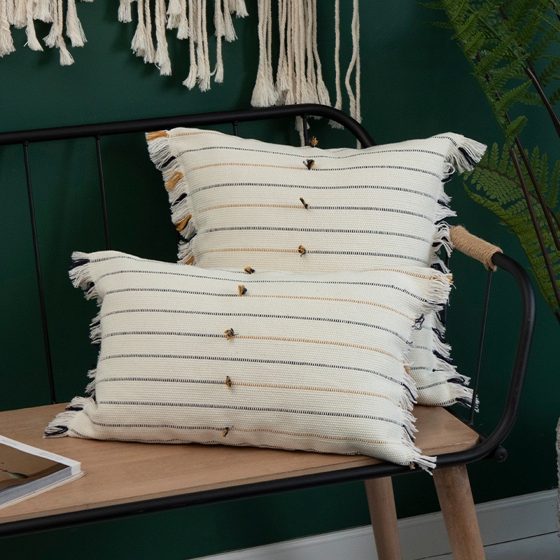 Handmade-Cotton-Woven-Cushion-cover-Tassels-pillow-cover-Ivory-Black-Yellow-Stripe-for-Home-decoration-Sofa