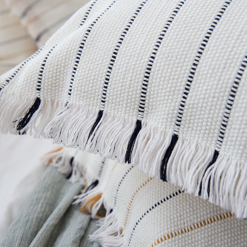 Handmade-Cotton-Woven-Cushion-cover-Tassels-pillow-cover-Ivory-Black-Yellow-Stripe-for-Home-decoration-Sofa