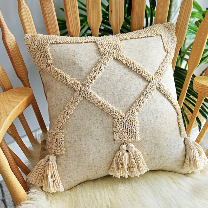 Linen-cushion-cover-45x45cm-30x50cm-pillow-cover-Beige-Boho-Style-Tassles-for-Home-decoration-Netural-Living