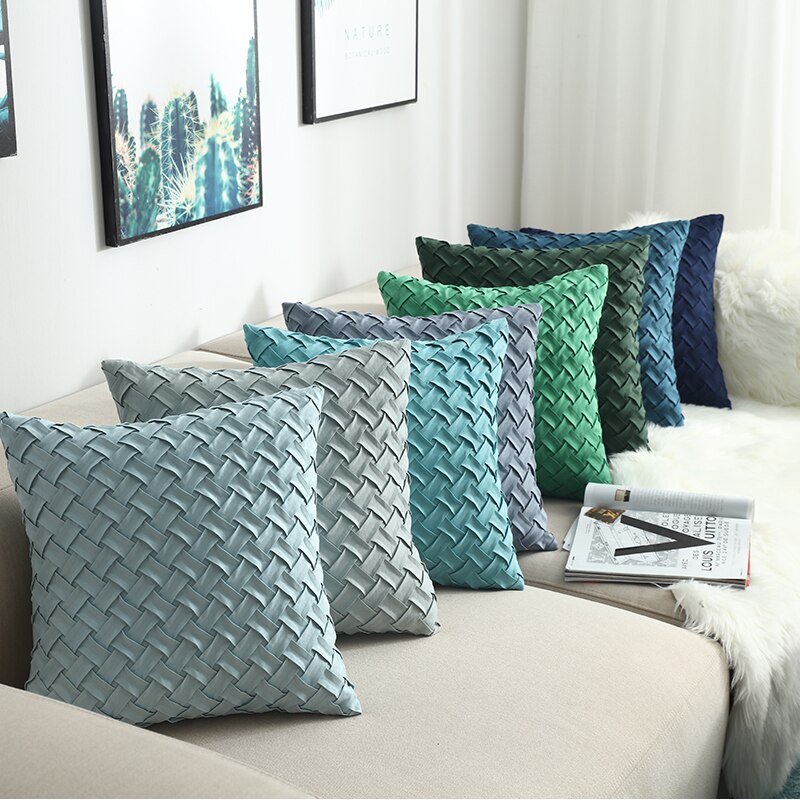 housse de coussin en faux daim bleu marine taie d oreiller douce motifs tiss s vert
