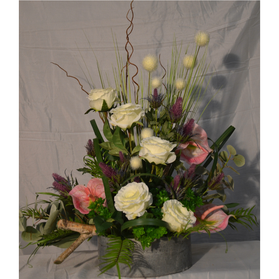 coupe zinc rose et anthurium rose