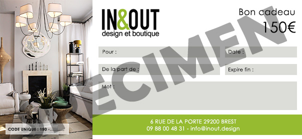 Chèque cadeau In &amp; Out Design 150€ V1 RECTO SPËCIMEN