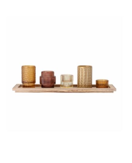 plateau bois votives verre marron set de 6 - 43x10,5x12,5cm 82049508 bloomingville (2)