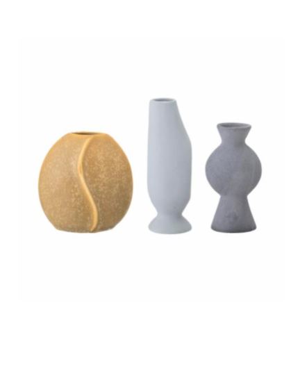 set de 3 vases gris et jaune en grès MIACECILIA L9xH9xL5 L6xH10xL5 L4,5xH12,5xL4,5cm 82045613 bloomingville (2)