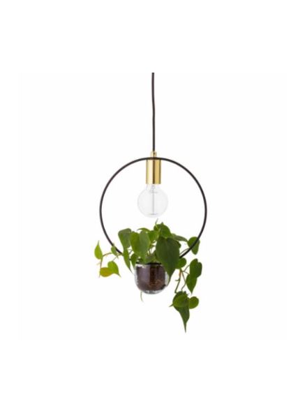 suspension lumineuse avec pot de fleurs intégré en métal coloris or - CARALINA - D30 H38 cm