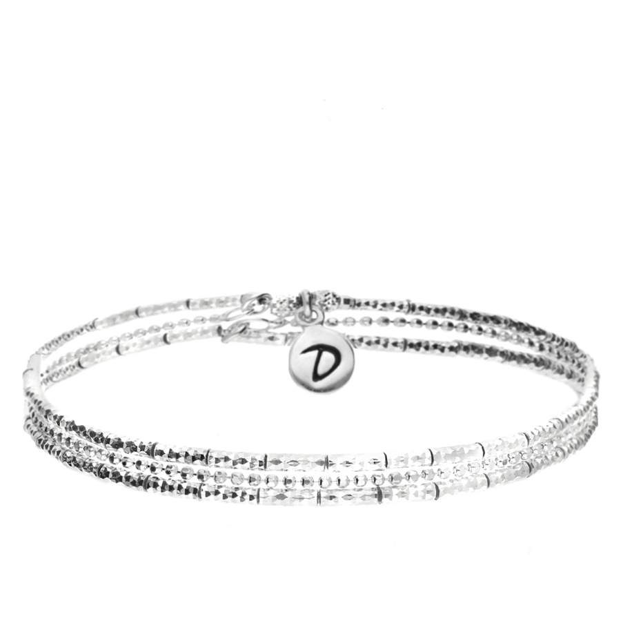 BRACELET DOUBLE ÉLASTIQUE TUBES DIAMANTES ET CHAÎNE