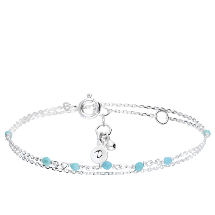 BRACELET DOUBLE CHAÎNE 7 PIERRES TURQUOISES