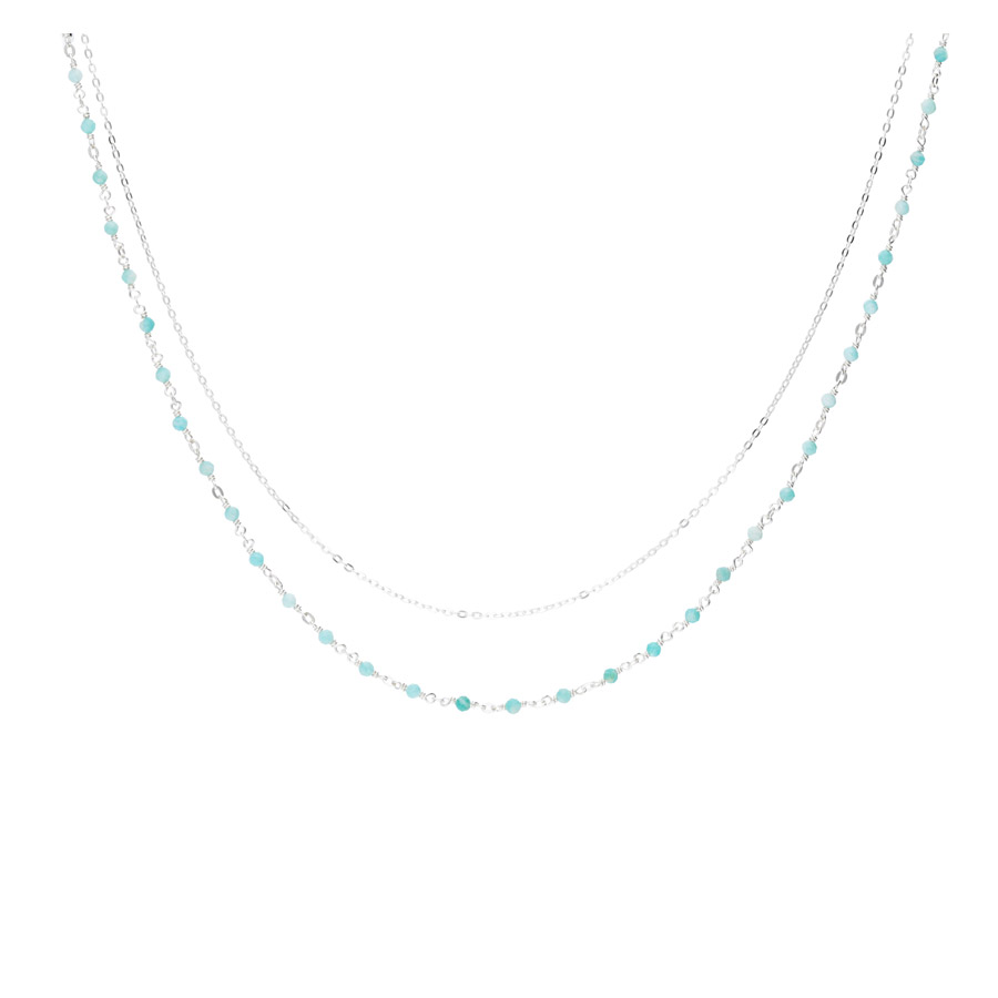 COLLIER DOUBLE CHAINES PIERRES FINES AMAZONITE