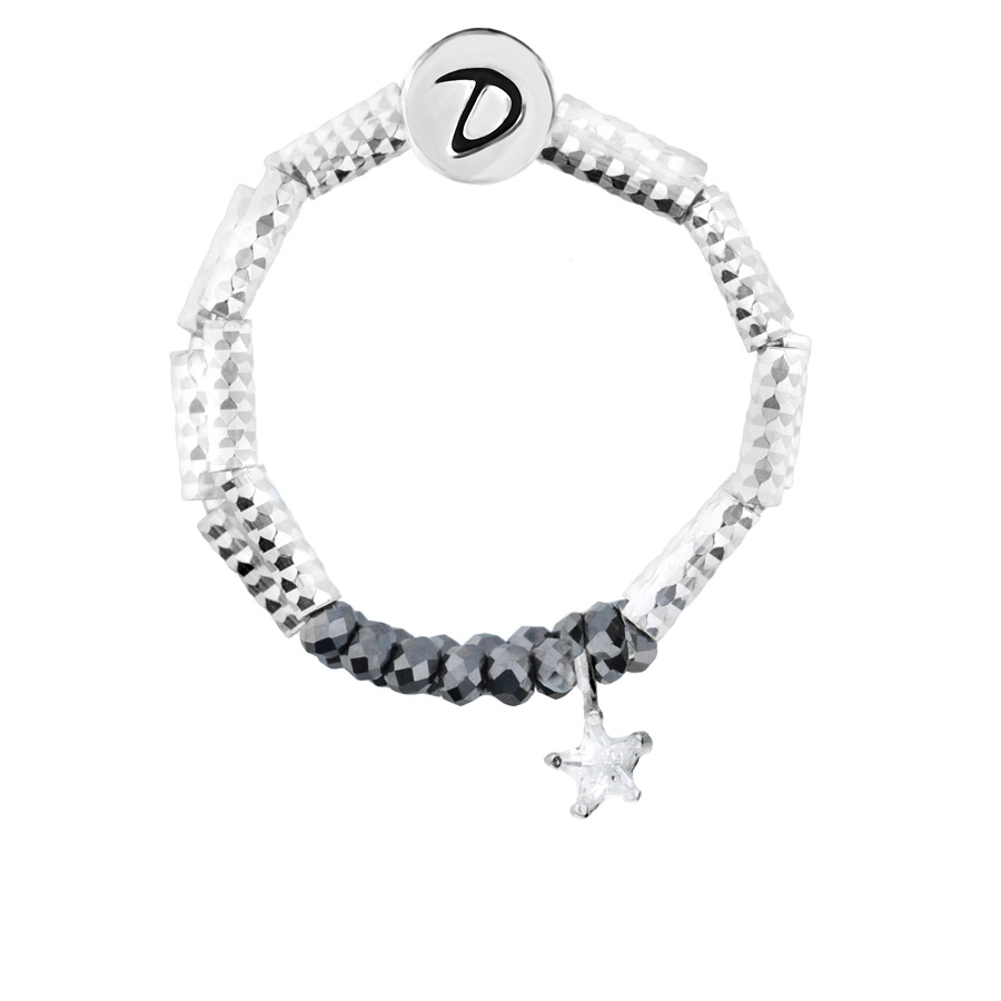 BAGUE DOUBLE ELASTIQUE MINI ETOILE OXYDE SILVER PIERRES GRISES
