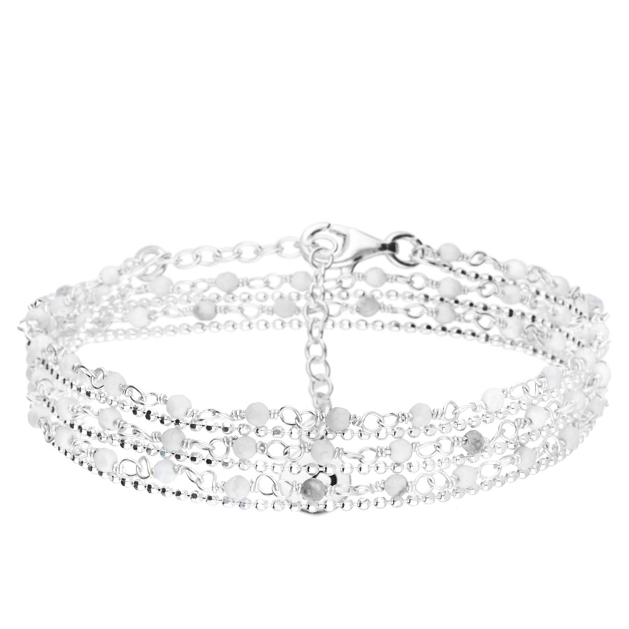 BRACELET CHAINE TRIPLE TOURS PIERRES BLANCHES