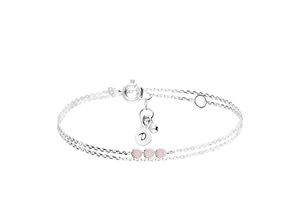 BRACELET DOUBLE CHAÎNE PETITE BARRE TROIS PIERRES OPALINE