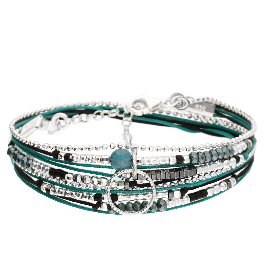 BRACELET SANTANA NOIR VERT ANNEAU DIAMANTE