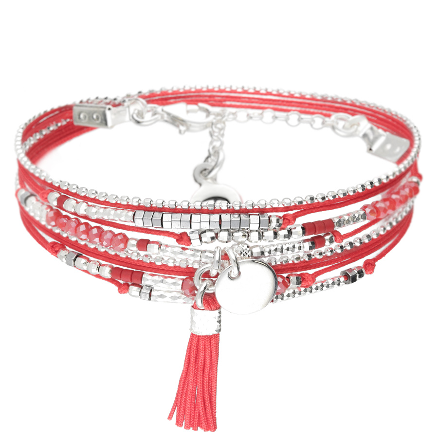 BRACELET LIBERIA PASTILLE ET POMPON ROUGE