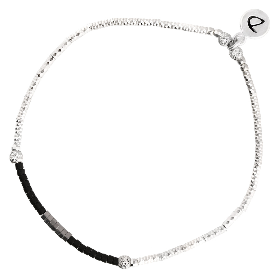 BRACELET ELASTIQUE SHINNY NOIR ET HEMATITES GRISES