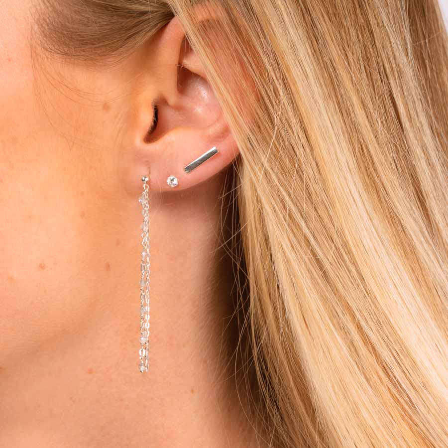 Boucles D'oreilles pendantes Argent 925 massif perles noires - Ninanina