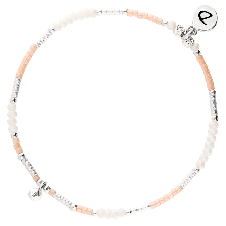 BR8623OPRCM - bracelet pierre martelée perles roses et blanches