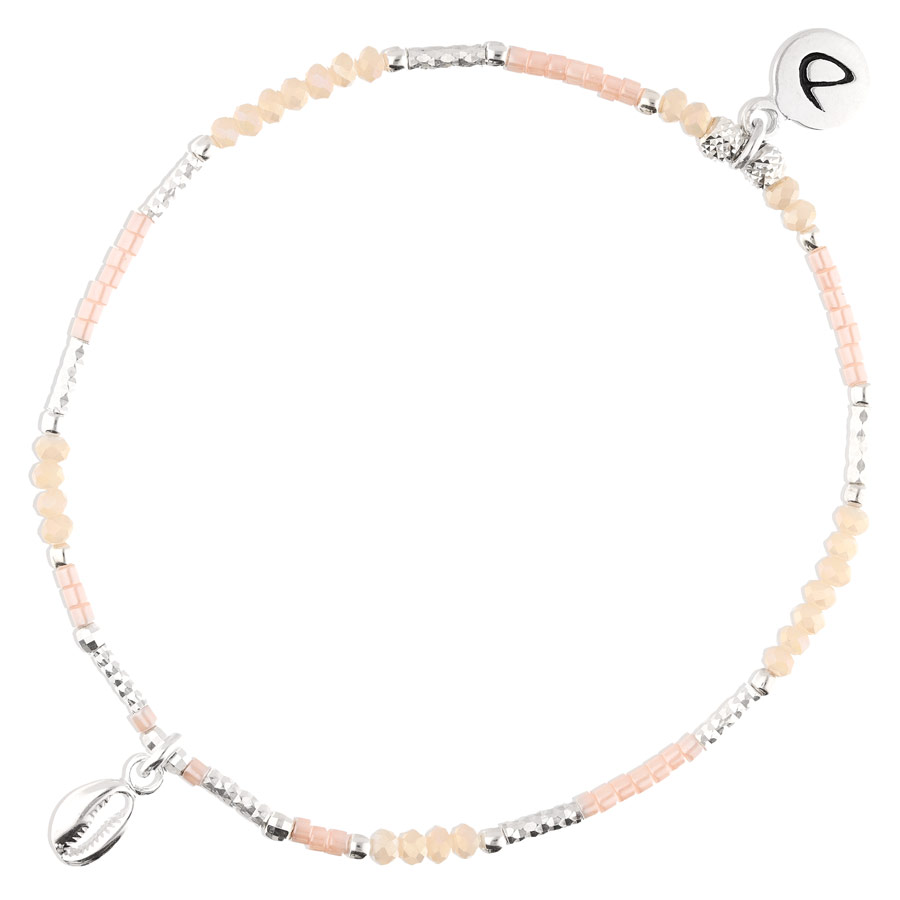 BR8626BCRCM - bracelet élastique coquillage perles beiges et argent