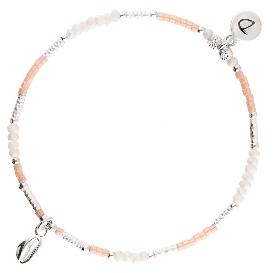 BR8626OPRCM - bracelet élastique coquillage blanc et rose
