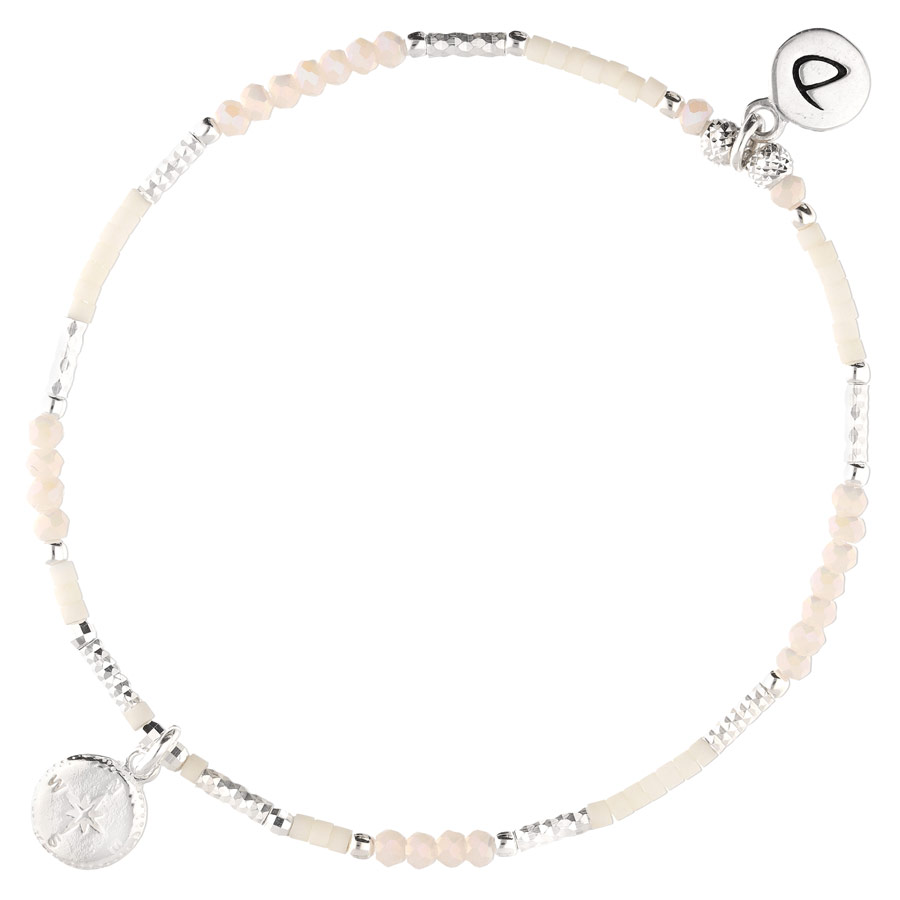 BR7964CRIVM - bracelet élastique pendentif ange perles beiges