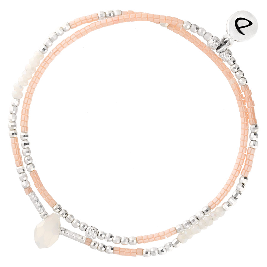 BR7616GOPRCM - bracelet double tours pierre opaline perles roses