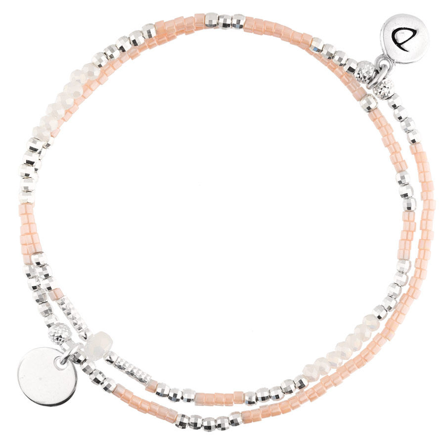 BR7618OPRCM - bracelet double tours perles roses et blanches pastille argent