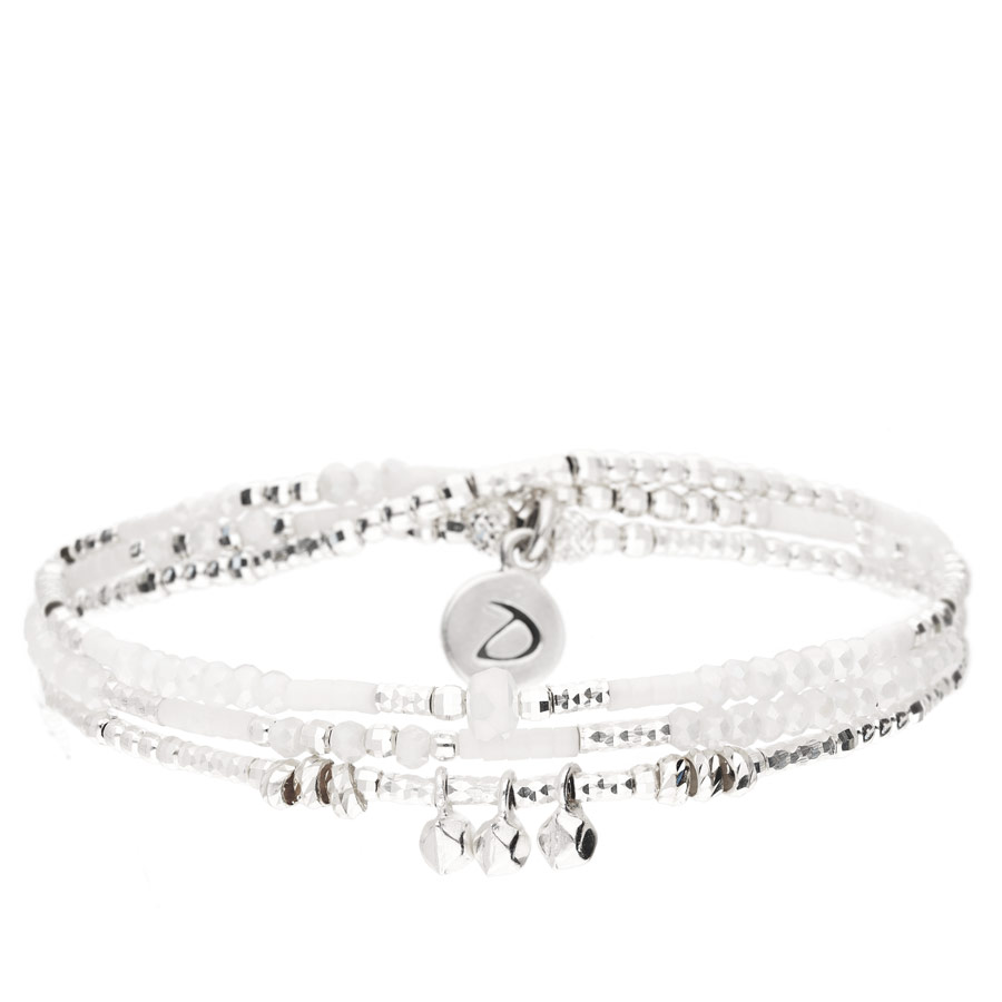BR8636-3TOPBLM - bracelet élastique perles blanches pierres martelées