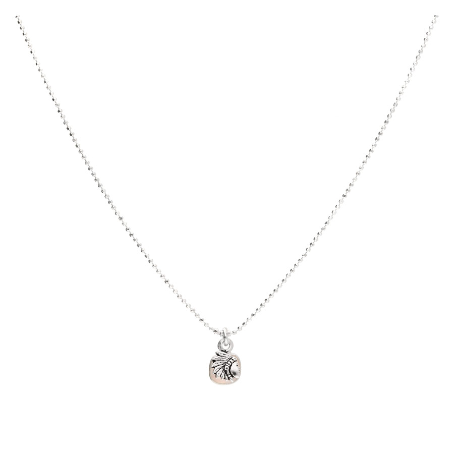 CO8431RC-collier chaine avec pendentif tête d'indien et calcédoine rose