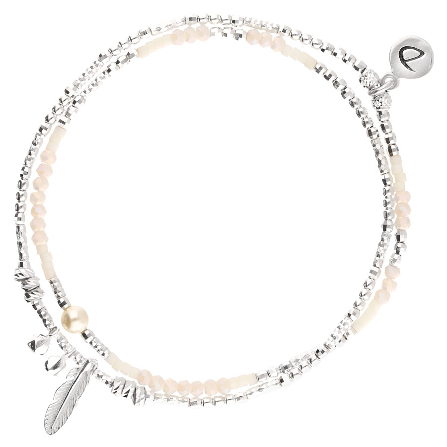 BR8649-2TCRIVM-bracelet élastique 2 tours avec pendentif plume et pierres martelées