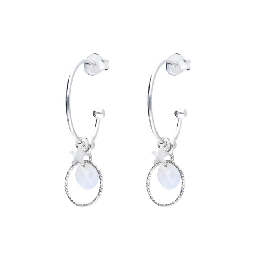 CR3773-18OP-créoles avec pendentifs petite étoile anneau ciselé et pierre opaline