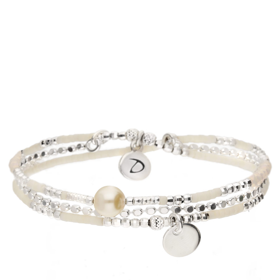 BR8630CRIVM - bracelet élastique deux tours pendentif pastille et perle nacre