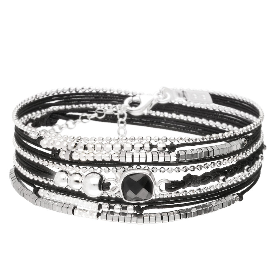 BR7868NOHG - bracelet multi-tours noir pierre centrale en onyx