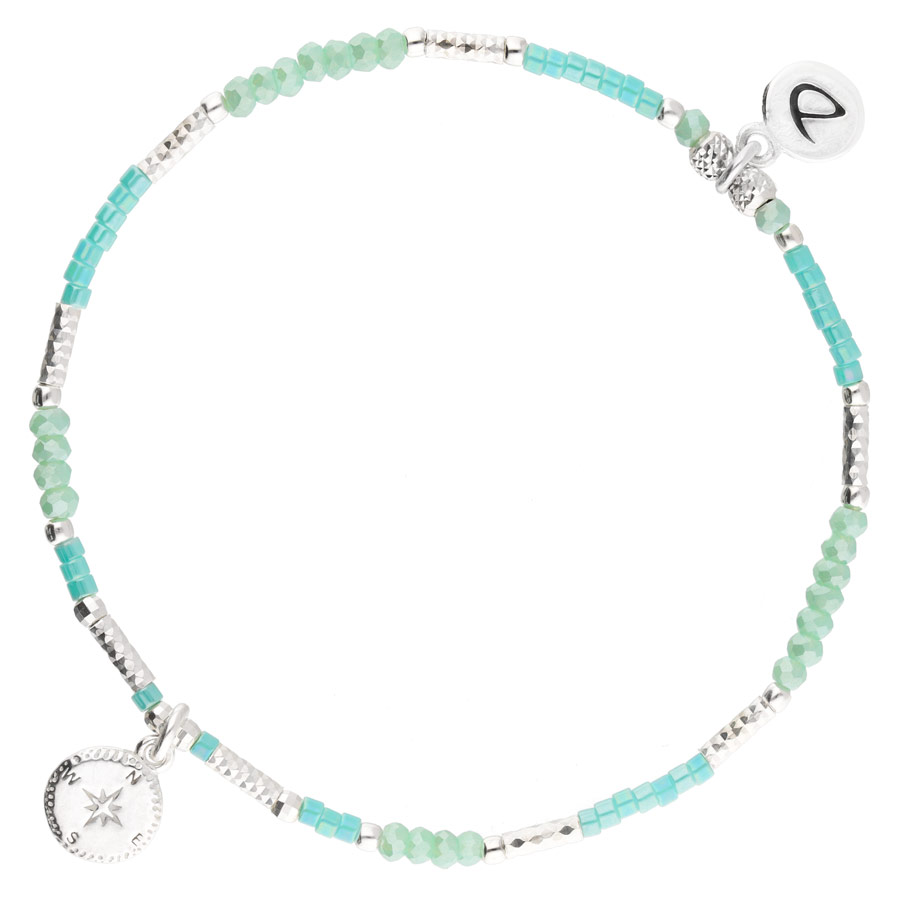BR7964VTLAM - bracelet élastique rose des vents, en argent et perles turquoise