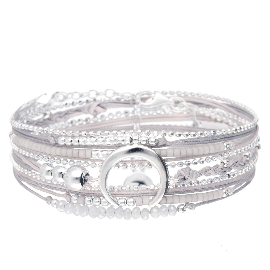 BR7518GGGC - bracelet multi-tours pendentif croissant de lune cordons gris