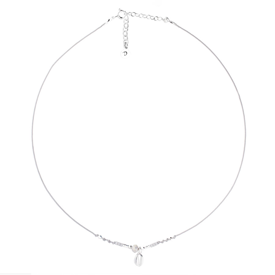 CO8258GRI - collier cordon gris pendentif coquillage argent