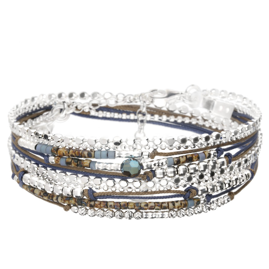 BRACELET ALABAMA CHAÎNE DIAMANTÉE BLEU MARRON LEOPARD