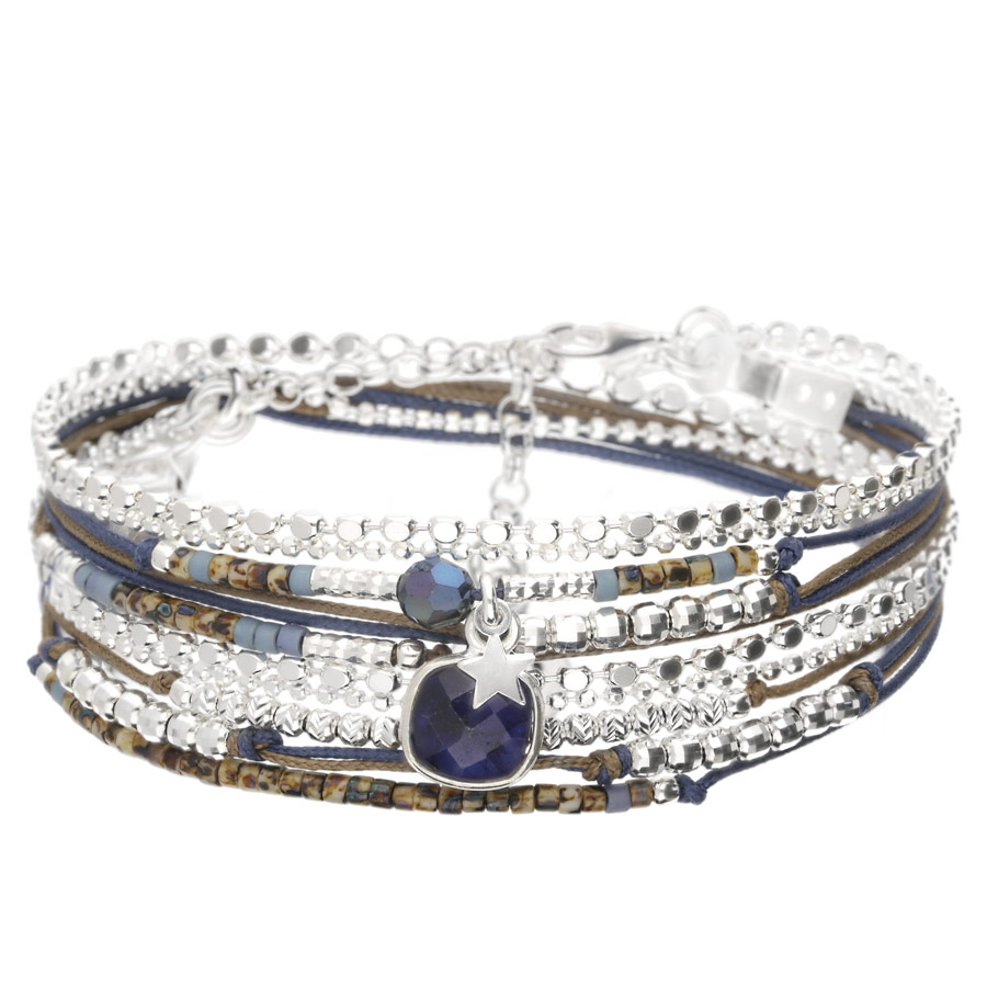 BRACELET PIERRE ETOILE OLBIA BLEU MARRON LEOPARD