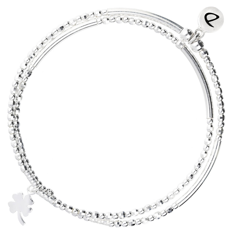 BRACELET DOUBLE ÉLASTIQUE TRÈFLE TUBES LISSES SILVER