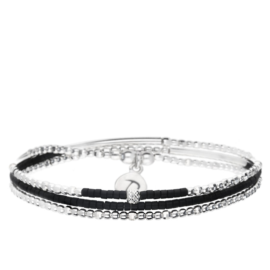 BRACELET TRIPLE ÉLASTIQUE SILVER FLIRTING MIYUKI NOIR