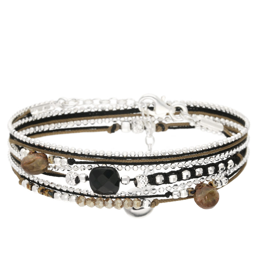 BRACELET VIRTUOSE NOIR LÉOPARD 2 PIERRES MARRON ET ONYX