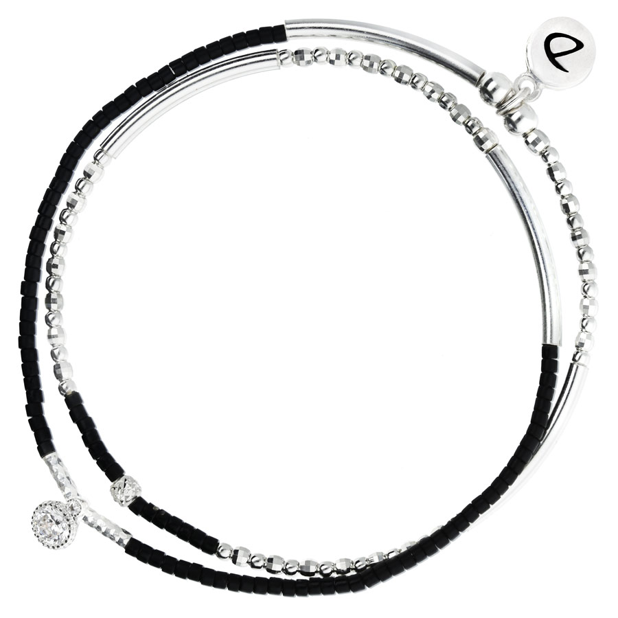 BRACELET DOUBLE ÉLASTIQUE OXYDE TUBES LISSES NOIR