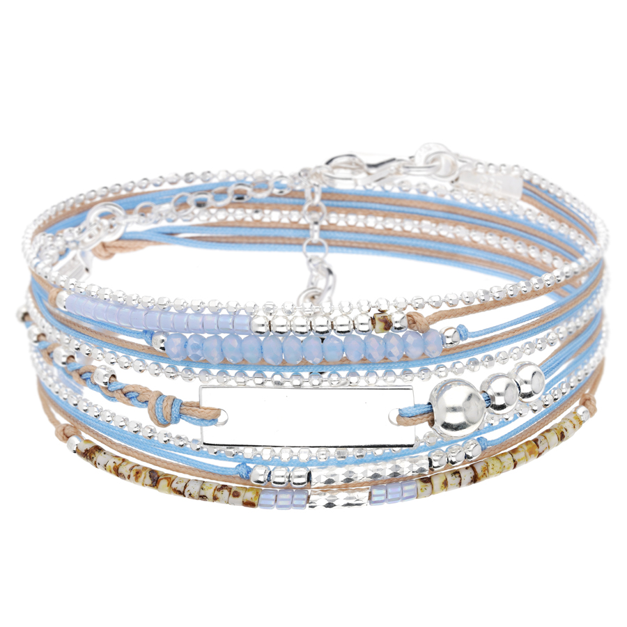 BRACELET BEIGE BLEU PLAQUE FINE ARGENT