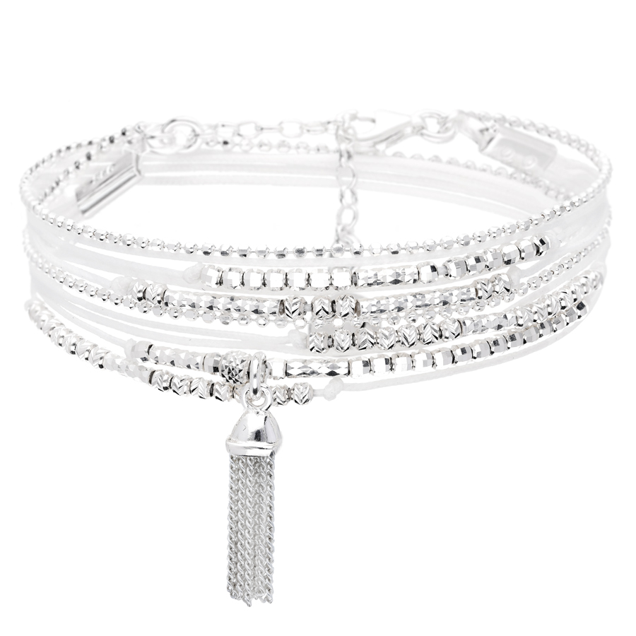 BRACELET PALMELA POMPON BLANC SILVER