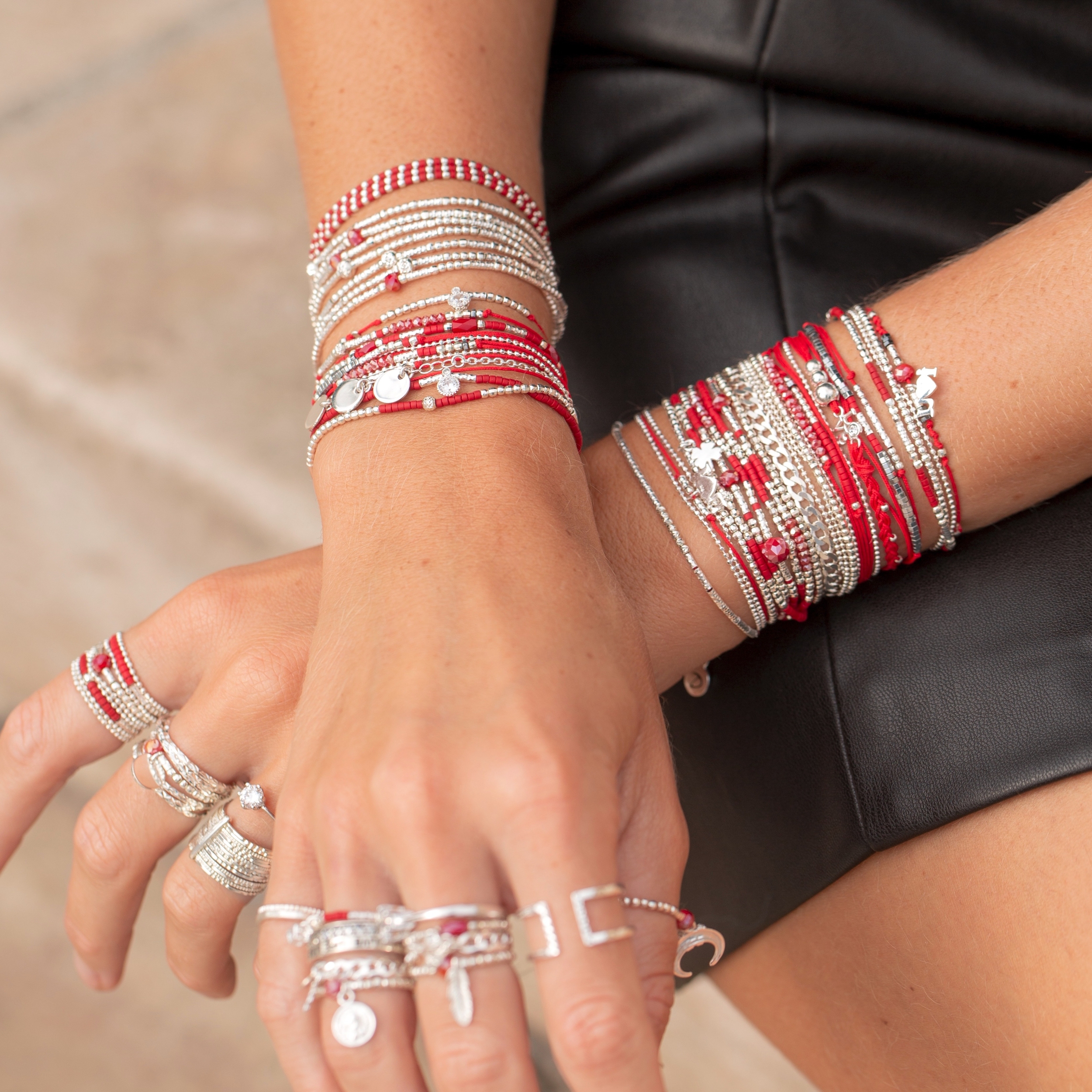 Bracelet argent élastique «adorable» - rouge - Bijoux Les Jolies