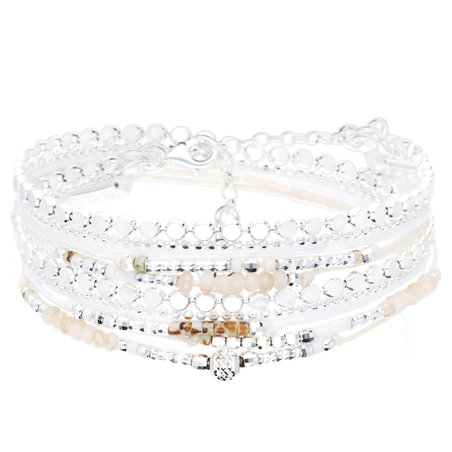 BRACELET MOOREA DOUBLE TOURS BLANC PERLES CRÈME LÉOPARD